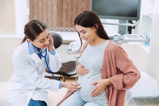 Maternity care doctor with pregnant patient